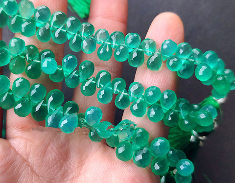 Perles de calcédoine verte en forme de goutte, pour bricolage, fabrication de bijoux, FPPJ, vente en gros, pierre naturelle, 8-10mm ► Photo 1/5