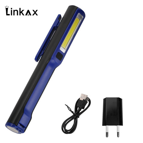 Pince à stylo magnétique COB + LED, Rechargeable par USB, lampe torche à main, travail, batterie au lithium intégrée lampe de poche LED, 3W, 18650 ► Photo 1/6