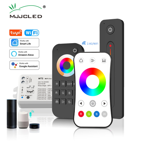 LED contrôleur RGBCCT 12V 24V cc 5 en 1 gradateur RGB CCT RGBW RGBWW bande Tuya Smart Wifi voix nuageux 2.4G RF télécommande WT5 ► Photo 1/6