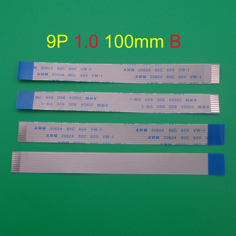 Câble plat et flexible, 9 broches FFC FPC, 1.0mm de longueur, type B, 100mm, AWM 20624 80C 60V VW-1, 1 pièce ► Photo 1/2