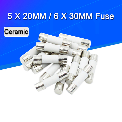 Fusibles en céramique à soufflage rapide, 10 pièces, 5x20MM/6x30MM, 250V, 0,1a, 0,25 a, 0,5a, 1A, 1,5a, 2A, 2,5a, 3A, 3,15a, 4A, 5A, 6A, 6,3a, 8A, 10A, 15A, 16A, 20A ► Photo 1/2