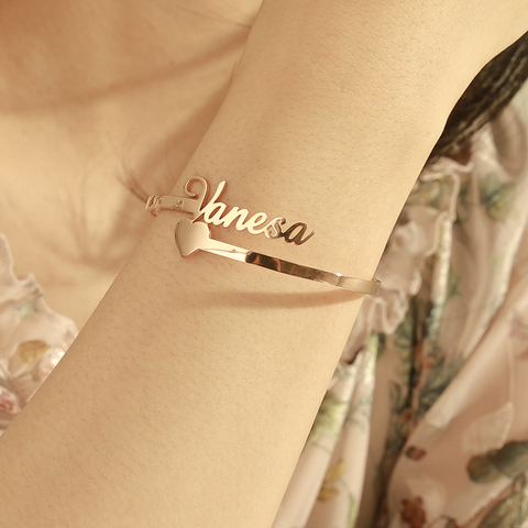 Skyrim-Bracelet avec prénom personnalisé, bijoux en acier inoxydable pour femmes, couleur or Rose ► Photo 1/6