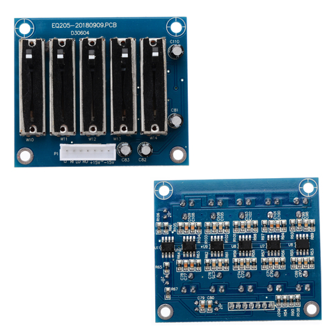 Panneau d'égaliseur stéréo 5 segments, fréquence réglable, tonalité Audio, pour amplificateur double puissance 12-15V ► Photo 1/6