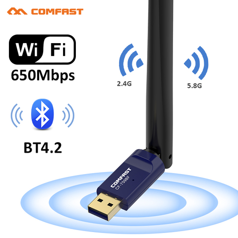 Comfast CF-759BF double bande 5.8G USB WiFi adaptateur 650Mbps Wifi antenne sans fil carte réseau Bluetooth 4. 2 adaptateur WiFi Dongle ► Photo 1/6