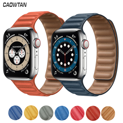 Bracelet à maillons en cuir d'origine pour bracelet de montre Apple série 6 SE 44mm 40 38mm 42mm Bracelet à boucle magnétique bracelet iWatch 5 4 3 ► Photo 1/6