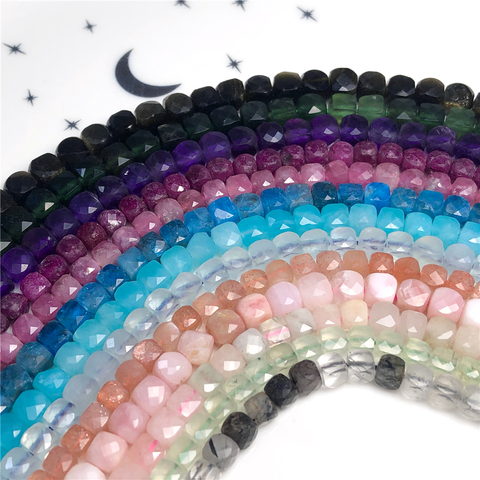 Perles à facettes en forme de Cube en pierre naturelle, accessoires de 4mm, petites breloques à la mode en cristal, pour la fabrication de bijoux et de bracelets, vente en gros ► Photo 1/6