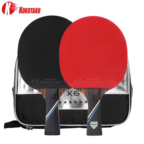 KOKUTAKU-raquette de ping-pong 4/5/6 étoiles professionnelle ITTF, tennis de table, en fibre de carbone, ensemble de palettes en caoutchouc avec sac ► Photo 1/6