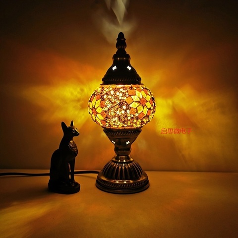 Lampe déco turque vintage, artisanal, en verre, luminaire de lit romantique, luminaire de table, mosaïque ► Photo 1/6