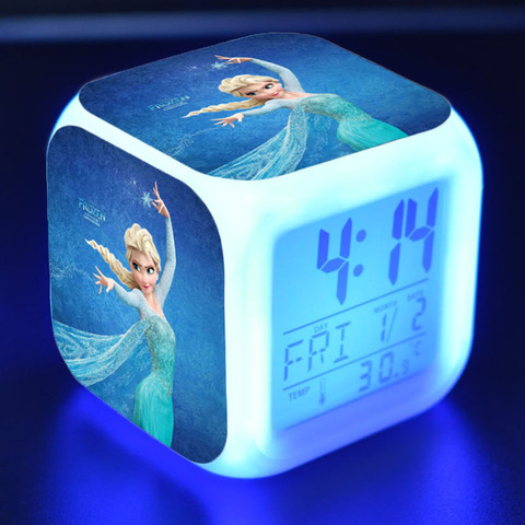 Reine des neiges 2 LED colorés lumineux créatif réveil Disney Anime Figure Elsa Anna Olaf motif filles jouets cadeaux d'anniversaire enfant ► Photo 1/6