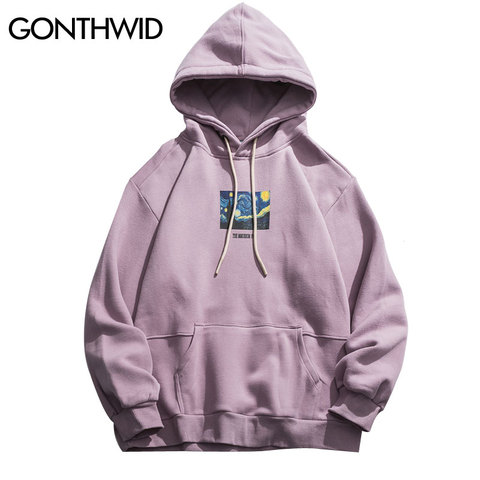 GONTHWID – pull à capuche Van Gogh pour homme, pull en polaire, imprimé nuit étoilée, Streetwear, Hip Hop, Harajuku ► Photo 1/6