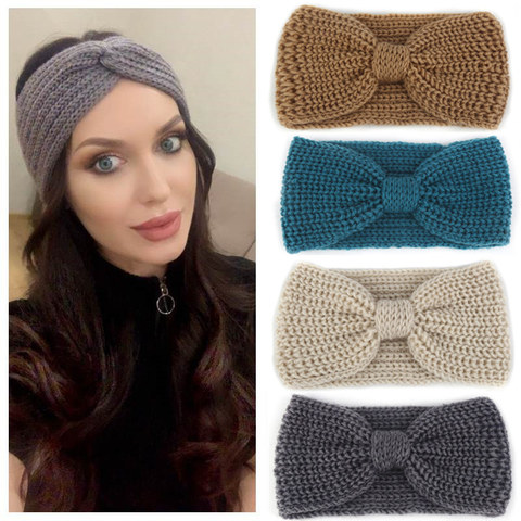 Hiver plus chaud oreille tricoté bandeau pour femmes filles cheveux accessoires solide laine chapeaux Turban bandeau tête enveloppement pour dame ► Photo 1/6