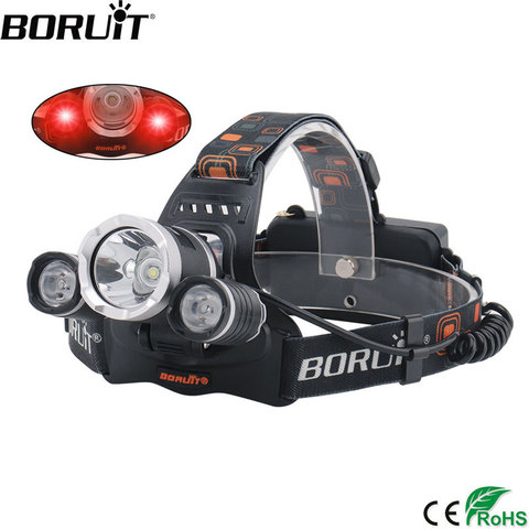 BORUiT – lampe frontale rouge à LED RJ-3000 XML T6 + 2 x XPE, 3 modes, étanche, chargeur USB, 18650, pour Camping et chasse ► Photo 1/6