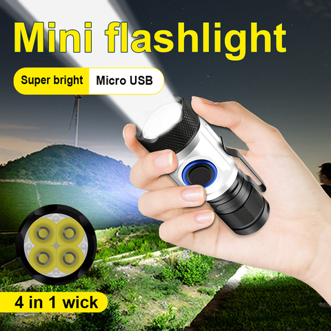 Lampe torche led la plus puissante de 8000 lumen mini usb 4 * XPG LED tactique imperméable rechargeable batterie 18350/18650 lumière de camp ► Photo 1/6