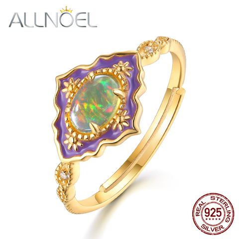 ALLNOEL solide 925 en argent Sterling anneaux pour femmes opale naturelle violet émail réglable anneau réel or fiançailles bijoux de luxe ► Photo 1/6