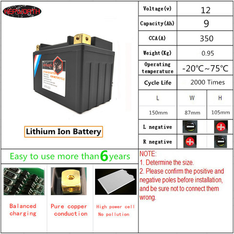Batterie de démarrage LiFePO4 12V 9ah, Lithium-ion CCA 350A pour moto, vtt, Jet Ski, motoneige, KP9-BS, YTX9-BS ► Photo 1/6