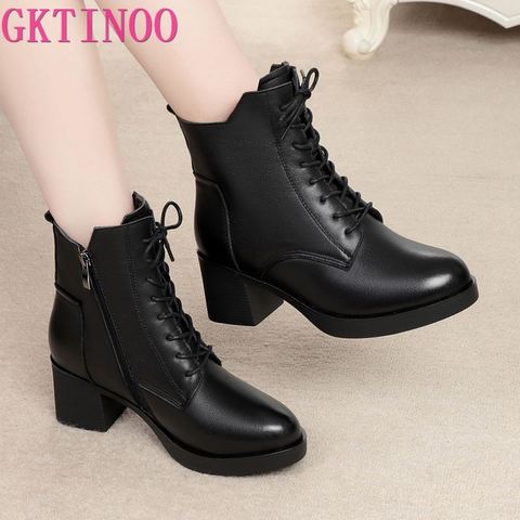 GKTINOO femmes bottes hiver 2022 nouvelles dames bottines en cuir véritable chaussures grande taille 35-43 mode laine bottes courtes femmes ► Photo 1/6