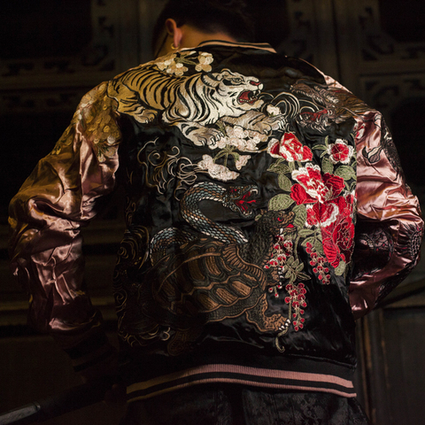 Makuluya Reversible Coats Streetwear Yokosuka Peony Flower Phoenix Dragon Tiger chrysanthemum Embroidery Baseball Jacket L6 ► Photo 1/5