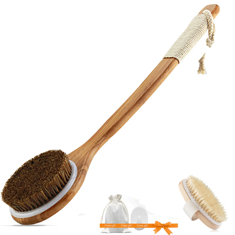 TREESMILE-brosse exfoliante en bois pour Massage corporel, accessoire de douche à poils naturels, bain, SPA, pour hommes, soins de la peau, sèche, D40 ► Photo 1/6