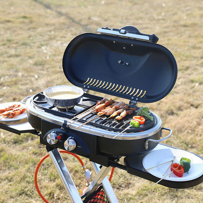 Gril à gaz pliable Portable, Surface antiadhésive, outil de Camping en plein air, voiture de pique-nique, Barbecue, fête de famille ► Photo 1/5