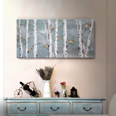 Wall Art peint à la main paysage forêt peinture à l'huile sur toile or oiseau bouleau arbre illustration pour salon chambre bureau Décor ► Photo 1/6