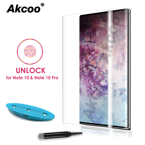 10D Akcoo Note 10 protecteur d'écran en verre UV avec déverrouillage d'empreintes digitales pour Samsung Galaxy Note 10 S10 Plus S8 9 5G film en verre ► Photo 1/6