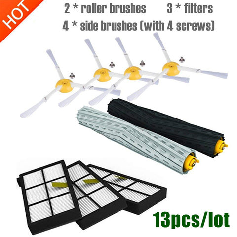 Kit de pièces pour IRobot Roomba, séries 800, 860, 865, 866, 870, 871, 880, 885, 886, 890, 900, 960, 966, 980, 13 pièces/lot, pinceaux et filtres ► Photo 1/5