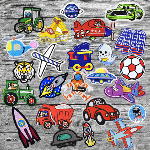 Patchs garçon aléatoire pour vêtements mixte dessin animé voiture avion Animal Applique Patch fer sur brodé bricolage vêtements coudre accessoires ► Photo 1/6