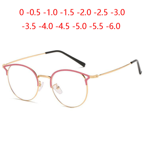 Mode mignon oeil de chat myopie lunettes fini femmes hommes métal Cateye Prescription lunettes femme SPH 0 -0.5 -1.0 -1.5 à-6.0 ► Photo 1/6