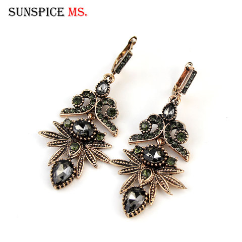 Sunspicems – boucles d'oreilles rétro en cristal gris turc pour femmes, bijoux de fête de mariage, style bohème, couleur or, cadeau de noël ► Photo 1/6