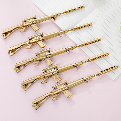 2 pièces mignon drôle Kawaii stylos Canetas stylo à bille roulante fournitures scolaires Papelaria Creative M4A1 or pistolet forme Gel stylo papeterie ► Photo 1/6