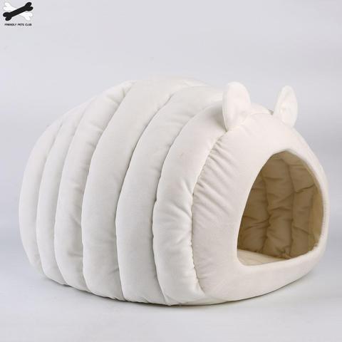 Sac de couchage pour animaux de compagnie, jolie maison pour chat, chiot, chaud, tapis doux, gris, joli dessin animé, oreilles de mouton, nid de chat, hiver ► Photo 1/5