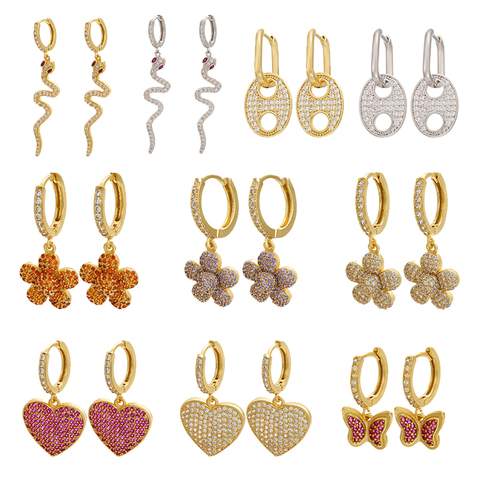 ZHUKOU 2022 nouveau créatif or/argent couleur fleurs/coeur/papillon petit cerceau boucles d'oreilles CZ cristal cerceau boucle d'oreille avec breloques VE260 ► Photo 1/6