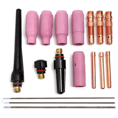 Nouveau 17 pièces soudeurs torche de soudage Tig tasse pince corps buse Kit tungstène électrode pour Wp-17/18/26 Tig torche de soudage ► Photo 1/6