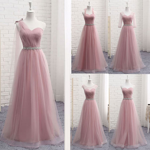 Robe longue de demoiselle d'honneur, col en V, pour femmes, élégante ligne A, en Tulle rose scintillant, pour soirée de mariage, grande taille, 2022 ► Photo 1/6