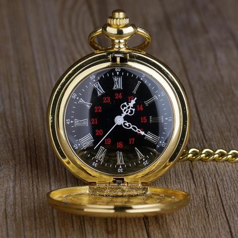 Montre de poche en or mode Steampunk chiffres romains afficher hommes femmes cadeaux avec chaîne ► Photo 1/6