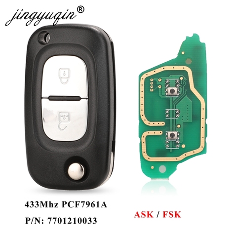 ASK/FSK-clé télécommande BTN 2, 433MHz, pliable, id46-pcf7961a, pour voiture Renault Clio III, Clio 3, Kangoo Master Modus, Twingo (2006-2016, 7701210033) ► Photo 1/6