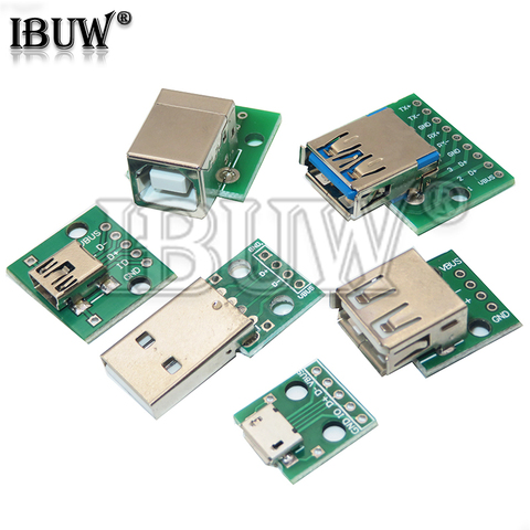 5 pièces Micro Mini USB USB A mâle USB 2.0 3.0 A femelle USB B connecteur Interface à 2.54mm DIP PCB convertisseur adaptateur carte de sortie ► Photo 1/6