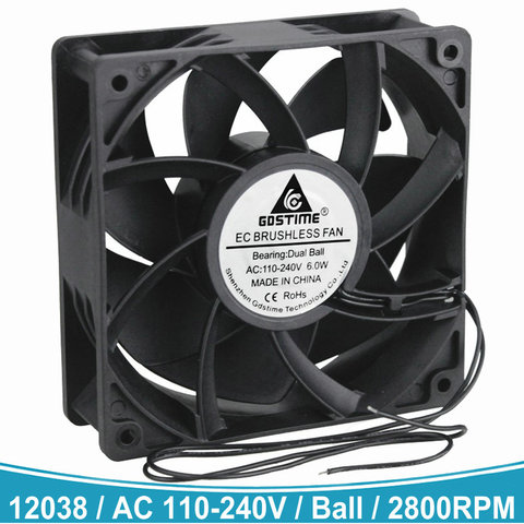 1 pièces ca 110V 115V 120V 220V 240V radiateur refroidisseur ventilateurs 12cm 12038 boule EC Brushless ventilateur de refroidissement 120mm 120mm x 38mm ► Photo 1/6