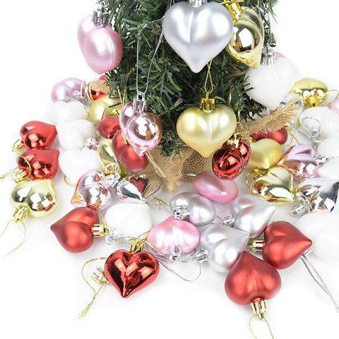 12 pièces or argent coeur forme boule de noël arbre de noël en plastique suspendus boule pendentif ornement maison Festival fête nouvel an décor ► Photo 1/6