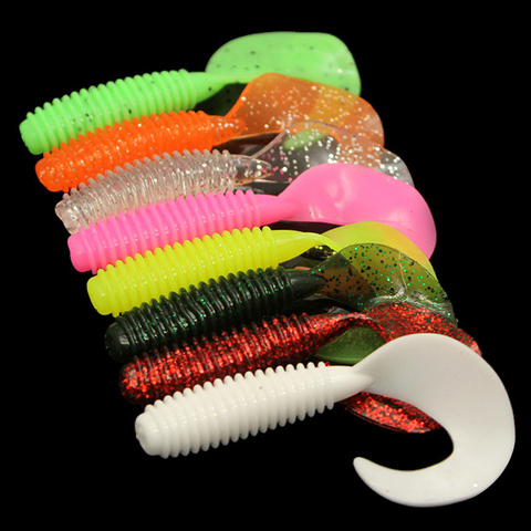 1 pièces/lot leurres de pêche ver artificiel appât souple 5/6/7cm Jig Wobbler saveur de crevette additif Silicone appâts basse matériel de pêche ► Photo 1/6