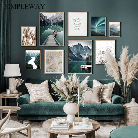 Scandinave voyage paysage toile peinture montagne bateau herbe nordique affiche imprimer mur Art photo moderne salon décor ► Photo 1/6