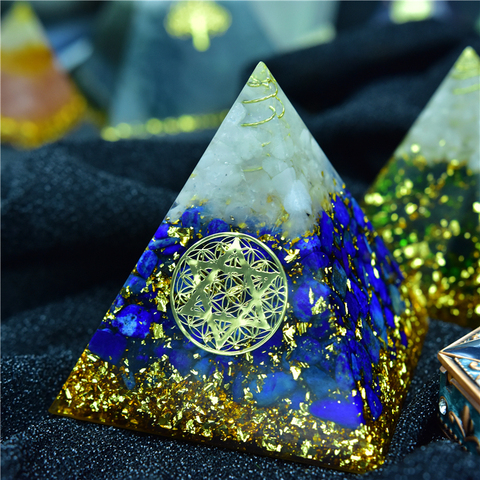 AURAREIKI Orgonite pyramide Sahasrara Chakra Aura cristal blanc Lapis résine artisanat croissance sagesse charme pyramide bijoux C0157 ► Photo 1/5