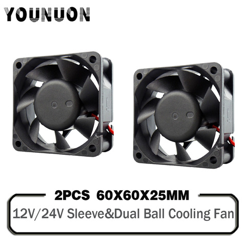 Ventilateur de refroidissement industriel, 2 pièces DC 5V 12V 24V 60mm 60x60x25mm, 6025 PC, refroidisseur d'ordinateur, ventilateur Axial, manchon de ventilateur, roulement à billes ► Photo 1/5