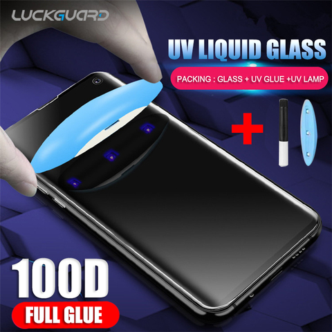 Verre trempé de colle UV complète pour Samsung Galaxy S9 S8 S10 S20 Plus Note 8 9 10 Lite protecteur d'écran pour Samsung S20 Ultra Film ► Photo 1/6