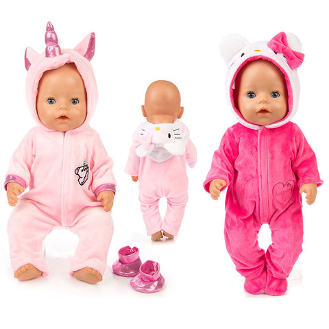 2 pièces/ensemble costume + chaussures poupées tenue pour 43cm bébé poupée mignon pulls barboteuses 17 pouces vêtements de poupée, accessoire de poupée. ► Photo 1/6