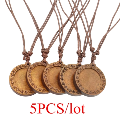 Base pour pendentifs en bois et en bois, adaptés aux cabochons de verre 25mm, ensemble de collier vide, fournitures de fabrication de bijoux faits à la main, 5 pièces/lot ► Photo 1/6