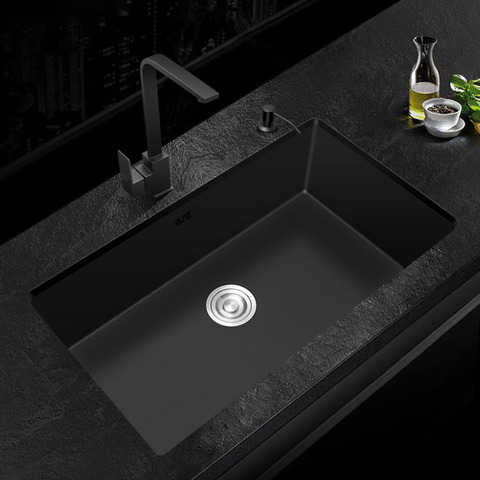 Évier de cuisine noir en acier inoxydable 304, lavabo de cuisine en acier inoxydable simple, lavabo noir au-dessus du comptoir ou à encastrer ► Photo 1/6