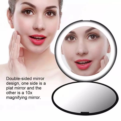 Mini lampes portables loupe 10X, tenue à la main pliable à 12 LED, poche pour miroir de maquillage, outil cosmétique de beauté, miroir de maquillage à LED ► Photo 1/6