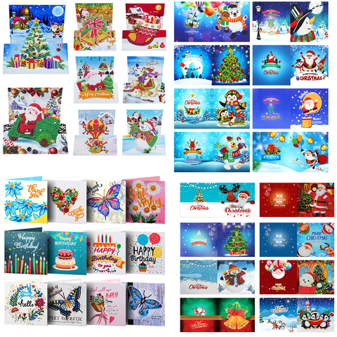 8 pièces 5D bricolage diamant peinture carte de voeux en forme spéciale anniversaire Festival carte père noël noël cartes postales artisanat cadeau de noël ► Photo 1/6