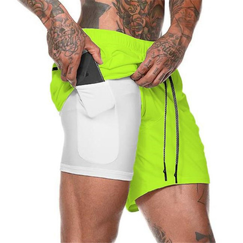 Shorts de jogging 2 en 1 pour hommes, shorts de sport, de gym, de Fitness, de musculation, d'entraînement, de plage à séchage rapide, de course d'été ► Photo 1/6